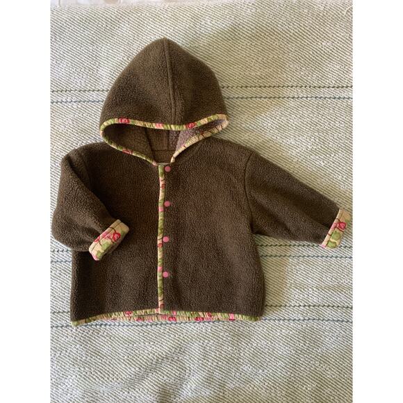 VTG Polar Babies Fleece Set Outfit Brown Floral Hooded 12 Months USA EUC - Picture 2 of 7